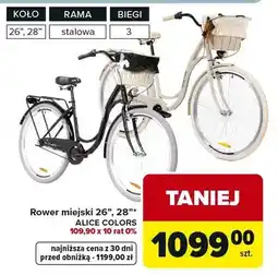 Carrefour Rower miejski 26, 28 Alice Colors 109,90 x 10 rat 0% oferta