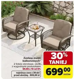 Carrefour Zestaw mebli balkonowych 2 fotele obrotowe, stolik z wygodnymi poduszkami oferta
