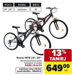 Carrefour Rower MTB 24, 26 amortyzowana rama, hamulce V-brake oferta