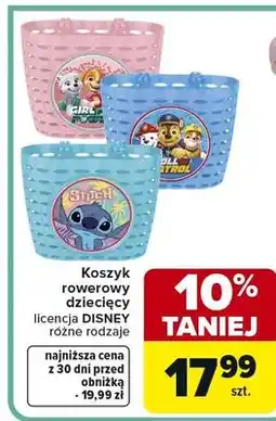 Carrefour Koszyk rowerowy dziecięcy licencja Disney różne rodzaje oferta