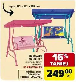 Carrefour Huśtawka dla dzieci kolory: różowy, niebieski 24,90 x 10 rat 0% oferta