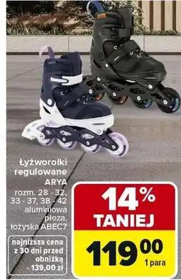 Carrefour Łyżworolki regulowane Arya rozm. 29 - 33, 33 - 37, 38 - 42 aluminiowa płoza, łożyska Abec9 oferta