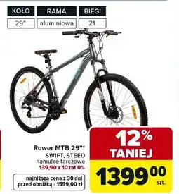 Carrefour Rower MTB 29 Swift Steed hamulce tarczowe 139,90 x 10 rat 0% oferta