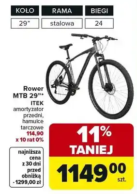 Rower MTB 29 Itek amortyzator przedni, hamulce tarczowe 114,90 x 10 rat 0%