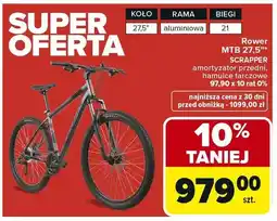 Carrefour Rower MTB 27,5 Scrapper amortyzator przedni, hamulce tarczowe 97,90 x 10 rat 0% oferta