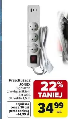 Carrefour Przedłużacz 3 gniazda z wyłącznikiem 3x USB dł. kabla 1,5 m oferta