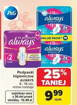 Carrefour Podpaski higieniczne Platinum różne rodzaje oferta