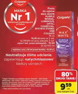 Carrefour Pasta do zębów Max White Purple Reveal, Luminous, Optic, Charcoal, Bye Bye Stains, One Colgate oferta
