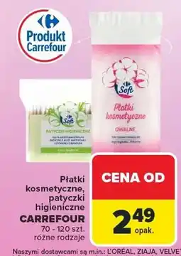 Carrefour Płatki kosmetyczne, patyczki higieniczne Carrefour 70 - 120 szt. różne rodzaje oferta