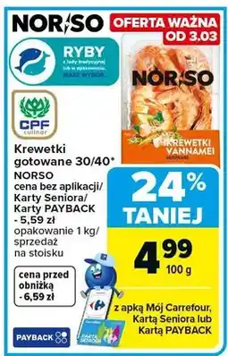 Carrefour Krewetki gotowane 30/40 oferta