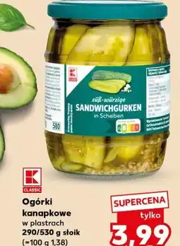 Kaufland CLASSIC Ogórki kanapkowe w plastrach 290/530 g słoik oferta