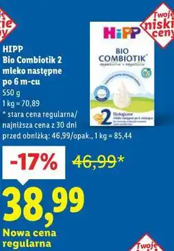 Lidl HIPP Bio Combiotik 2 mleko następne po 6 m-cu oferta