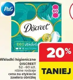 Carrefour Wkładki higieniczne DISCREET 52 - 60 szt. różne rodzaje oferta