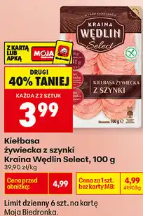 Biedronka Kiełbasa żywiecka z szynki Kraina Wędlin Select oferta