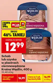Biedronka Schab lub szynka w plastrach ciemnowędzone Kraina Wędlin oferta