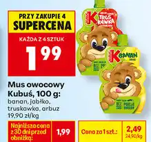 Biedronka Mus owocowy Kubuś, 100 g: banan, jabłko, truskawka, arbuz oferta
