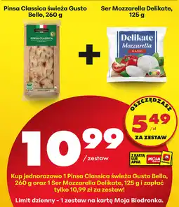 Biedronka Zestaw: Pinsa Classica świeża Gusto Bello 260 g + Ser Mozzarella Delikate 125 g oferta