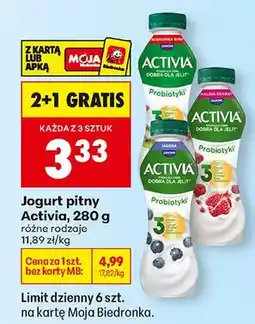 Biedronka Jogurt pitny Activia, różne rodzaje 2+1 GRATIS oferta