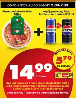 Biedronka Zestaw - Pizza speck Gusto Bello + napój gazowany Pepsi / Pepsi zero cukru oferta