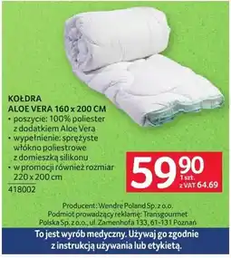 Selgros Kołdra Kołdra Aloe Vera 160 x 200 cm oferta