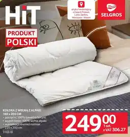 Selgros Kołdra Kołdra z wełną z alpaki 160 x 200 cm oferta