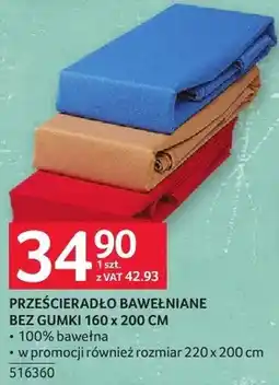 Selgros Prześcieradło bawełniane bez gumki 160 x 200 cm oferta