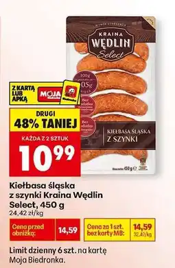 Biedronka Kiełbasa śląska z szynki Kraina Wędlin Select 450 g oferta