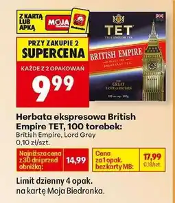 Biedronka Herbata ekspresowa British Empire TET, 100 torebek oferta