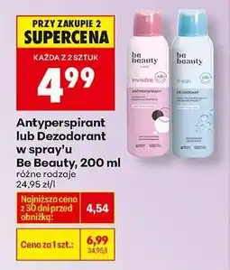 Biedronka Antyperspirant lub Dezodorant w spray’u Be Beauty, 200 ml oferta