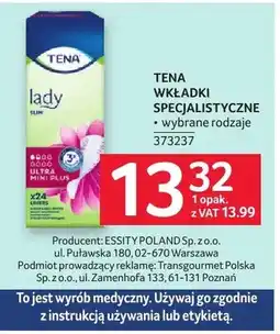 Selgros Wkładki Tena Lady higieniczne oferta