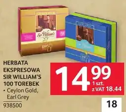 Selgros Herbata ekspresowa Sir William's 100 torebek - Ceylon Gold, Earl Grey oferta