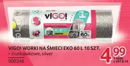 Selgros Worki na śmieci Vigo! EKO 60L 10 szt. truskawkowe, silver oferta