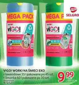 Selgros Worki na śmieci Vigo! EKO lawendowe 35l pakowane po 45 szt., limonka 60l pakowane po 30 szt oferta