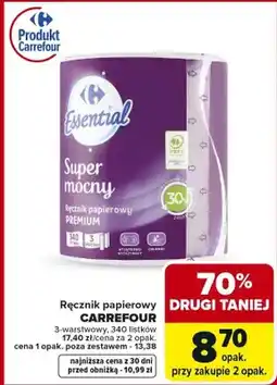 Carrefour Ręcznik papierowy Super mocny premium 3-warstwowy, 340 listków oferta