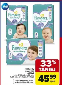 Carrefour Pieluchy Active rozmiary 3/66szt, 4/58szt, 5/52szt, 6/44szt, 7/40szt oferta