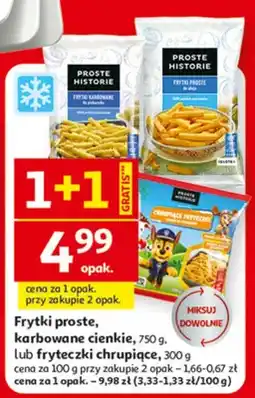 Auchan Frytki proste, karbowane cienkie 750g, lub fryteczki chrupiące 300g oferta