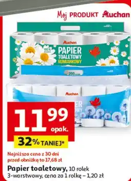 Auchan Papier toaletowy, 10 rolek, 3-warstwowy oferta
