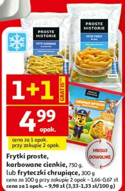 Auchan Frytki proste, karbowane cienkie, 750 g, lub fryteczki chrupiące, 300 g oferta