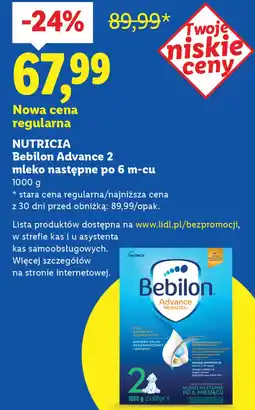 Lidl NUTRICIA Bebilon Advance 2 mleko następne po 6 m-cu oferta