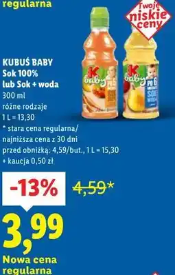 Lidl KUBUŚ BABY Sok 100% lub Sok + woda 300 ml oferta