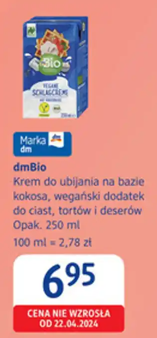 DmBio Krem do ubijania na bazie kokosa, wegański dodatek do ciast, tortów i deserów