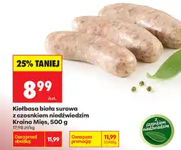 Biedronka Kiełbasa biała surowa z czosnkiem niedźwiedzim Kraina Mięs oferta