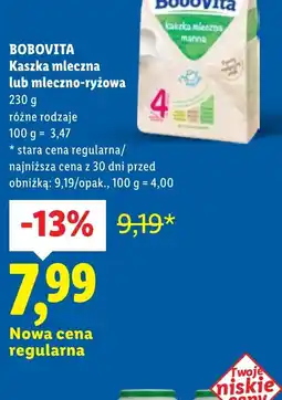 Lidl Bobovita Kaszka mleczna oferta