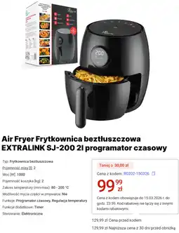 Media Expert Air Fryer Frytkownica beztłuszczowa EXTRALINK SJ-200 2l programator czasowy oferta