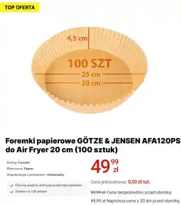 Media Expert Foremki papierowe GÖTZE & JENSEN AFA120PS do Air Fryer 20 cm (100 sztuk) oferta
