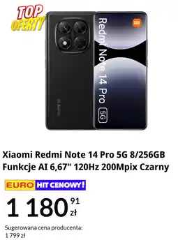 RTV EURO AGD Xiaomi Redmi Note 14 Pro 5G 8/256GB Funkcje AI 6,67 120Hz 200Mpix Czarny oferta