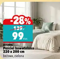 Biedronka Pościel bawełniana 220 x 200 cm beżowa, zielona oferta