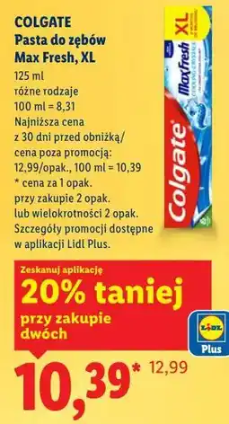 Lidl Colgate Pasta do zębów Max Fresh, XL oferta