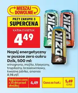 Biedronka Napój energetyczny w puszce zero cukru winogrono oferta