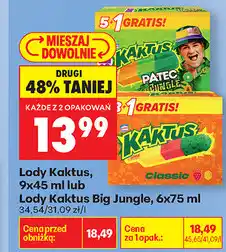 Biedronka Lody Kaktus, 9x45 ml lub Lody Kaktus Big Jungle, 6x75 ml oferta